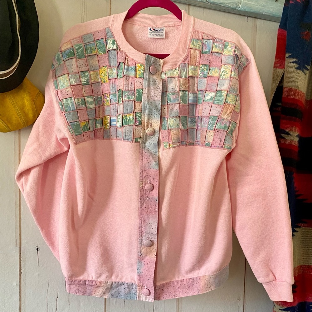 Vintage Cottage Hand Quilted Cardigan Pink Sz XL